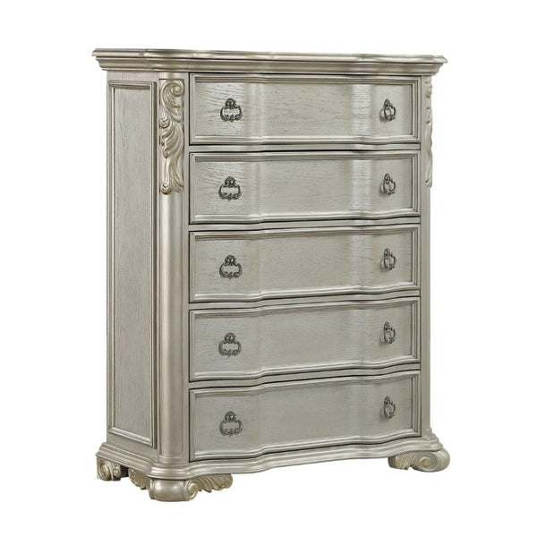 English Elm Bella Traditional King Bedroom Set Wingback Upholstered Bed Marble Tops Champagne Wood B009S02276
