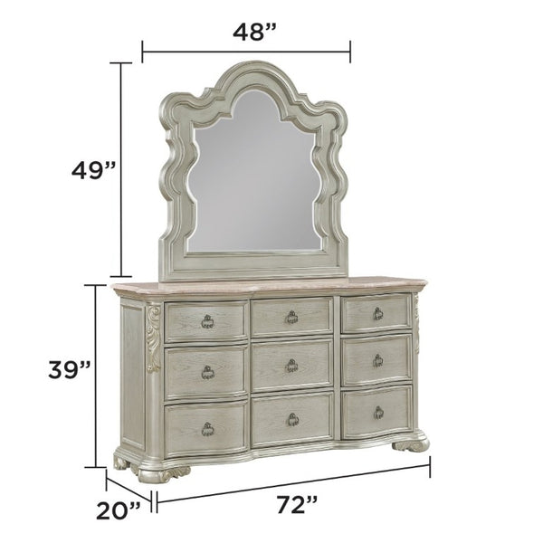 English Elm Bella Traditional King Bedroom Set Wingback Upholstered Bed Marble Tops Champagne Wood B009S02276