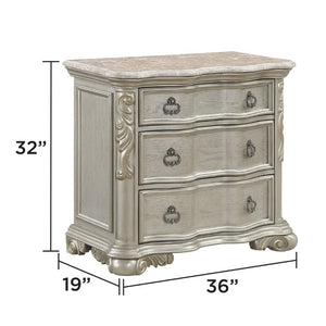 English Elm Bella Traditional King Bedroom Set Wingback Upholstered Bed Marble Tops Champagne Wood B009S02276