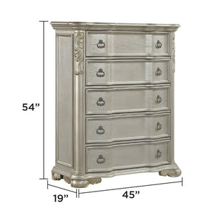 English Elm Bella Traditional King Bedroom Set Wingback Upholstered Bed Marble Tops Champagne Wood B009S02276