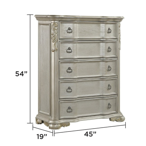 English Elm Bella Traditional King Bedroom Set Wingback Upholstered Bed Marble Tops Champagne Wood B009S02276