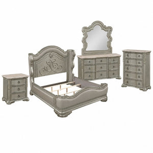 English Elm Bella Traditional King Bedroom Set Wingback Upholstered Bed Marble Tops Champagne Wood B009S02276