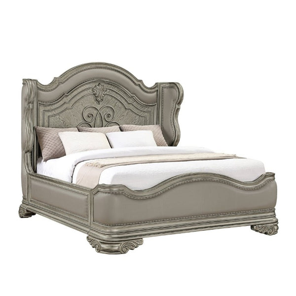 English Elm Bella Traditional King Bedroom Set Wingback Upholstered Bed Marble Tops Champagne Wood B009S02276