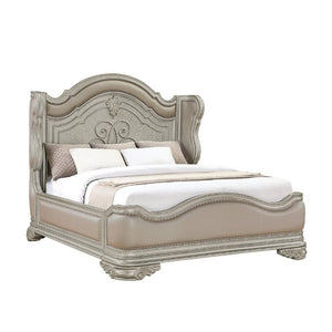 English Elm Bella Traditional King Bedroom Set Wingback Upholstered Bed Marble Tops Champagne Wood B009S02276