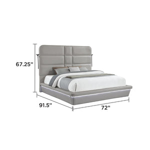 English Elm Futura Queen Upholstered Bed Tall Padded Headboard LED Lighting and Wireless Charging Console Gray B009S02277