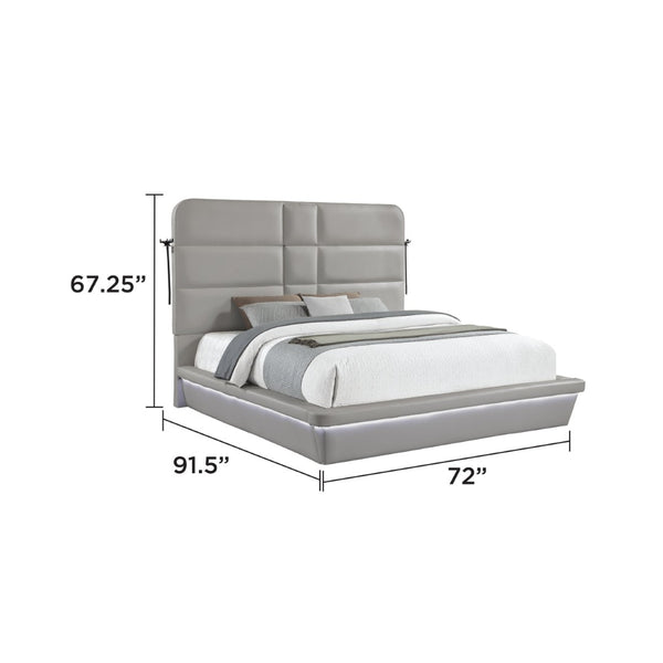 English Elm Futura Queen Upholstered Bed Tall Padded Headboard LED Lighting and Wireless Charging Console Gray B009S02277