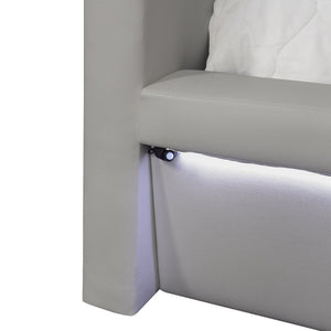 English Elm Futura Queen Upholstered Bed Tall Padded Headboard LED Lighting and Wireless Charging Console Gray B009S02277