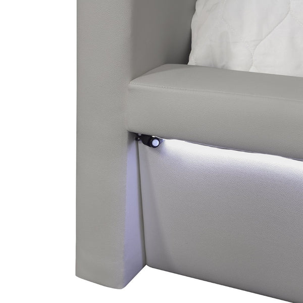 English Elm Futura Queen Upholstered Bed Tall Padded Headboard LED Lighting and Wireless Charging Console Gray B009S02277
