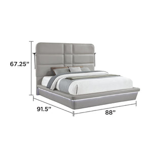 English Elm Futura King Bed Tall Padded Headboard LED Lighting Wireless Charging USB Platform Gray B009S02278