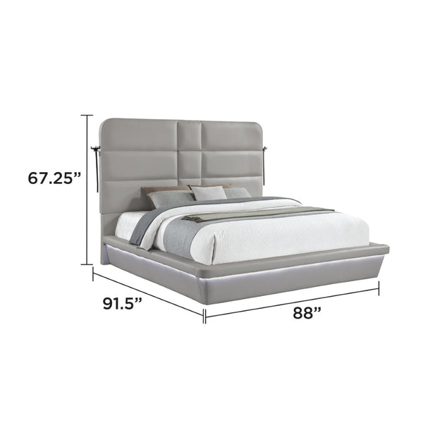 English Elm Futura King Bed Tall Padded Headboard LED Lighting Wireless Charging USB Platform Gray B009S02278