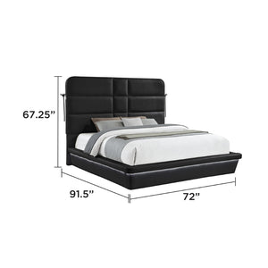 English Elm Futura Queen Upholstered Bed Tall Padded Headboard LED Lighting and Wireless Charging Console Black B009S02279