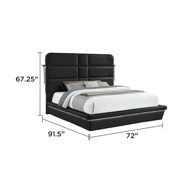 English Elm Futura Queen Upholstered Bed Tall Padded Headboard LED Lighting and Wireless Charging Console Black B009S02279