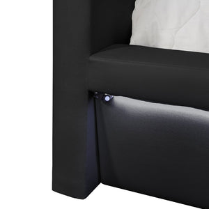 English Elm Futura Queen Upholstered Bed Tall Padded Headboard LED Lighting and Wireless Charging Console Black B009S02279