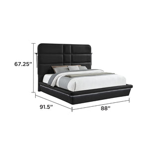 English Elm Futura King Bed Tall Padded Headboard LED Lighting Wireless Charging USB Platform Black B009S02280