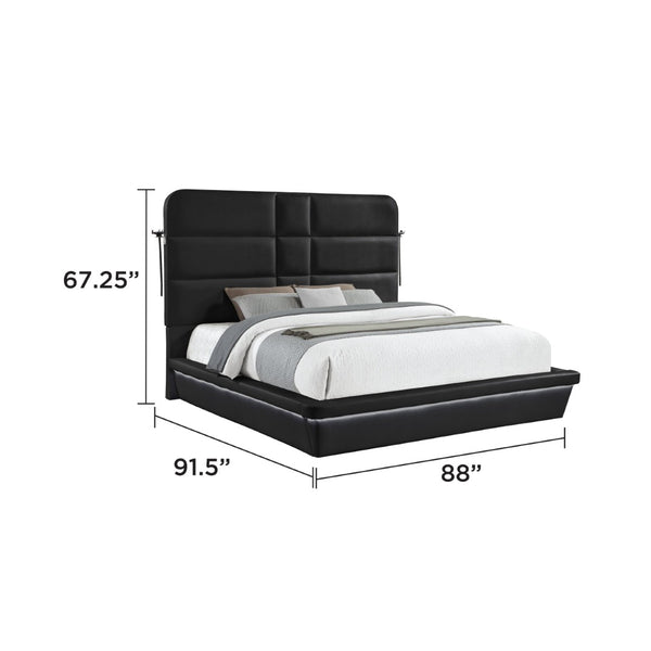 English Elm Futura King Bed Tall Padded Headboard LED Lighting Wireless Charging USB Platform Black B009S02280