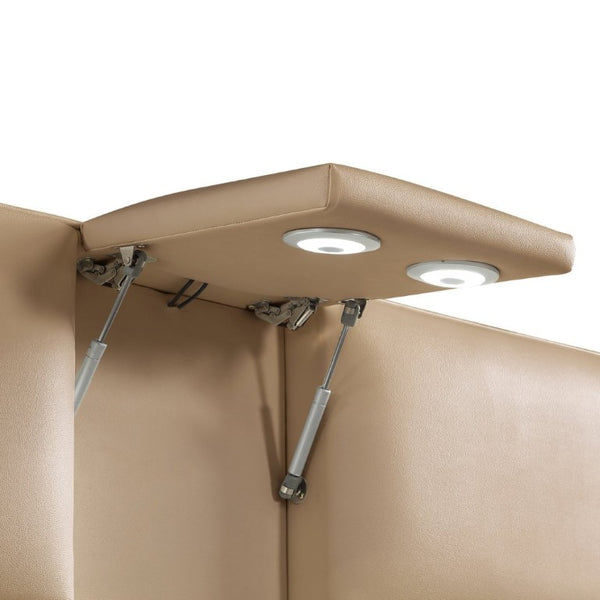 English Elm Futura King Bed Upholstered Caramel Fabric with LED Lighting and Built-In Charging Console B009S02282