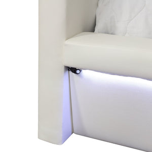 English Elm Futura Queen Upholstered Bed Tall Padded Headboard LED Lighting and Wireless Charging Console White B009S02283