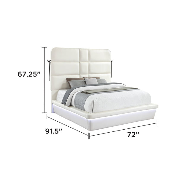 English Elm Futura Queen Upholstered Bed Tall Padded Headboard LED Lighting and Wireless Charging Console White B009S02283