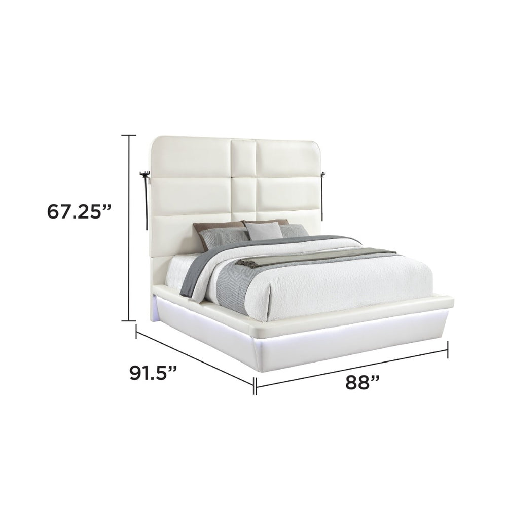 English Elm Futura King Bed Tall Padded Headboard LED Lighting Wireless Charging USB Platform Black B009S02280