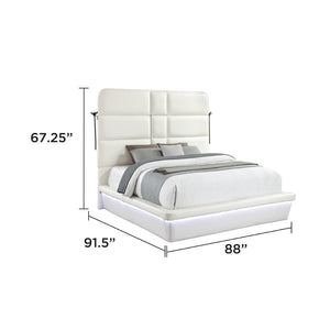 English Elm Futura King Bed Tall Padded Headboard LED Lighting Wireless Charging USB Platform White B009S02284