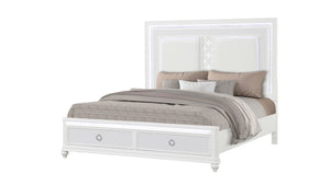 English Elm Abigale Queen Storage Bed Led Frame Geometric Upholstered Headboard White Finish B009S02285
