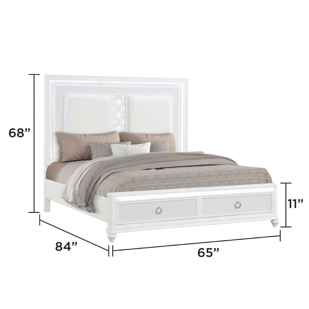 English Elm Abigale Queen Storage Bed Led Frame Geometric Upholstered Headboard White Finish B009S02285
