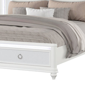English Elm Abigale Queen Storage Bed Led Frame Geometric Upholstered Headboard White Finish B009S02285