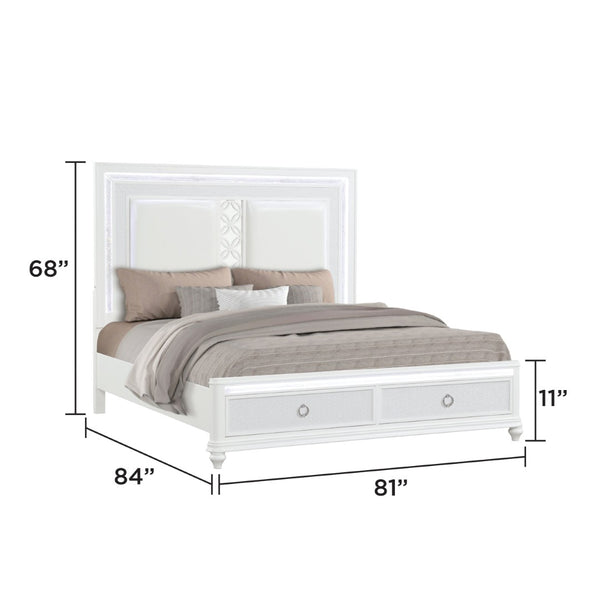 English Elm Abigale King Storage Bed Upholstered Geometric Headboard with Led Ambient Frame Glow B009S02286