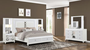 English Elm Abigale Queen Bedroom Set with Led Lighting Mirrored Nightstand and Footboard Storage B009S02287