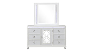 English Elm Abigale Queen Bedroom Set with Led Lighting Mirrored Nightstand and Footboard Storage B009S02287