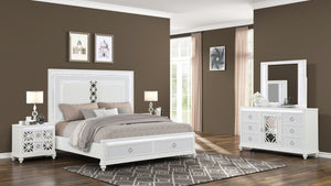 English Elm Abigale Queen Bedroom Set with Led Lighting Footboard Storage and White Wood Finish B009S02288