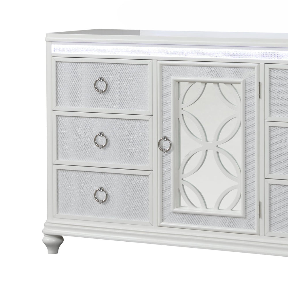 English Elm Abigale Queen Bedroom Set with Led Lighting Footboard Storage and White Wood Finish B009S02288