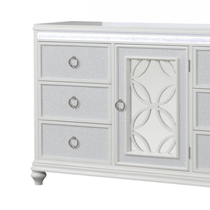 English Elm Abigale Queen Bedroom Set with Led Lighting Footboard Storage and White Wood Finish B009S02288
