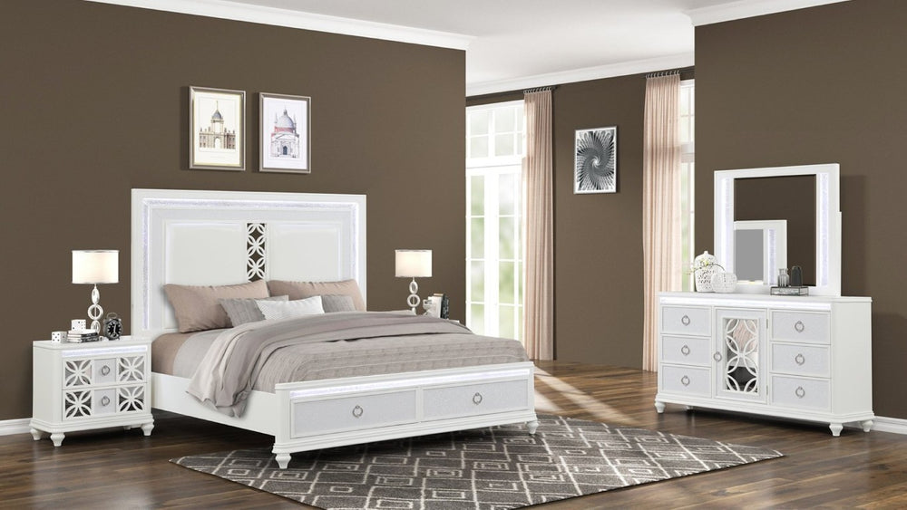 English Elm Abigale King Bedroom Set with LED Lighting Velvet Drawers and Overlay Panel Design B009S02290
