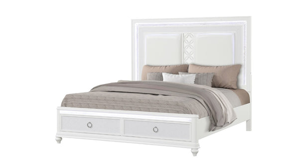 English Elm Abigale King Bedroom Set with LED Lighting Velvet Drawers and Overlay Panel Design B009S02290