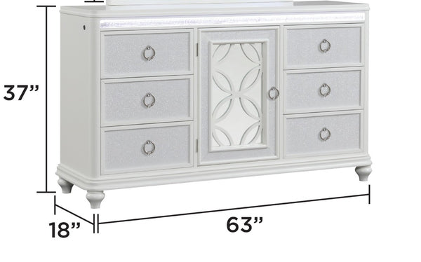 English Elm Abigale King Bedroom Set with LED Lighting Velvet Drawers and Overlay Panel Design B009S02290