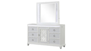 English Elm Abigale King Bedroom Set with LED Lighting Velvet Drawers and Overlay Panel Design B009S02290