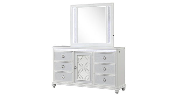 English Elm Abigale King Bedroom Set with LED Lighting Velvet Drawers and Overlay Panel Design B009S02290