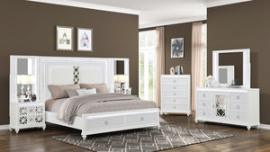 English Elm Abigale White Queen Bedroom Set with Led Lighting Velvet Drawers and Storage Footboard B009S02291