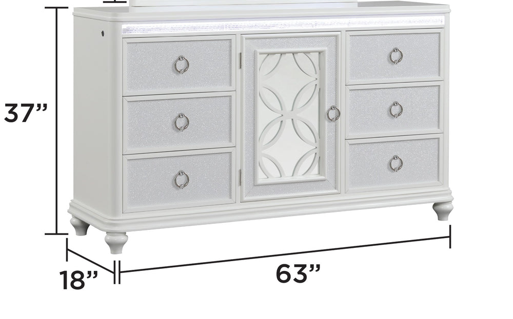 English Elm Abigale Queen Bedroom Set with Led Lighting Storage Footboard and White Panel Design B009S02292