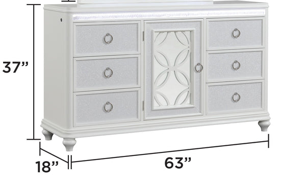 English Elm Abigale Queen Bedroom Set with Led Lighting Storage Footboard and White Panel Design B009S02292