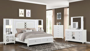 English Elm Abigale White King Bedroom Set with LED Lighting Mirrored Accents and Storage B009S02293