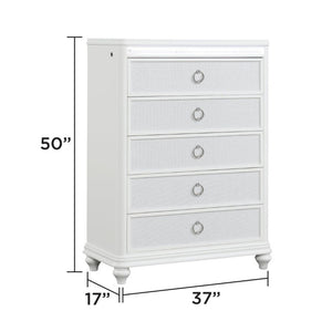 English Elm Abigale White King Bedroom Set with LED Lighting Mirrored Accents and Storage B009S02293