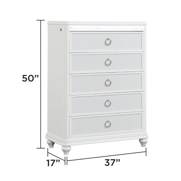 English Elm Abigale White King Bedroom Set with LED Lighting Mirrored Accents and Storage B009S02293