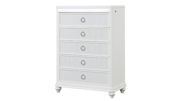 English Elm Abigale White King Bedroom Set with LED Lighting Mirrored Accents and Storage B009S02293