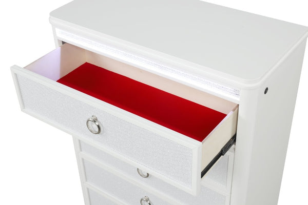 English Elm Abigale White King Bedroom Set with LED Lighting Mirrored Accents and Storage B009S02293