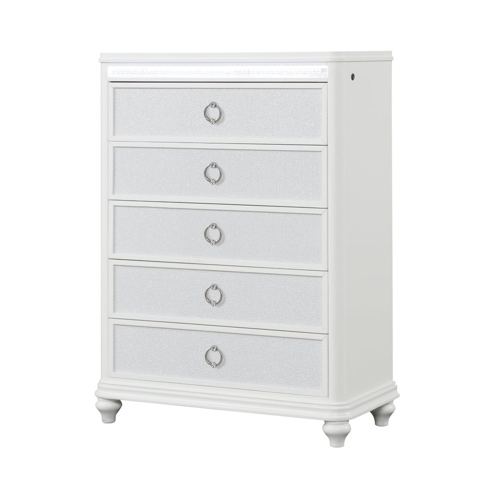 English Elm Abigale White King Bedroom Set with Led Lighting Storage Footboard and Overlay Panels B009S02294