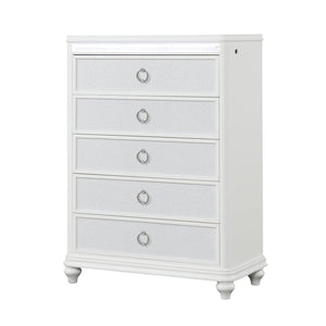 English Elm Abigale White King Bedroom Set with Led Lighting Storage Footboard and Overlay Panels B009S02294