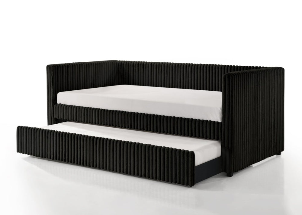 English Elm Cody Ribbed Corduroy Upholstered Daybed with Guest Trundle for Teen Rooms Black B009S02295