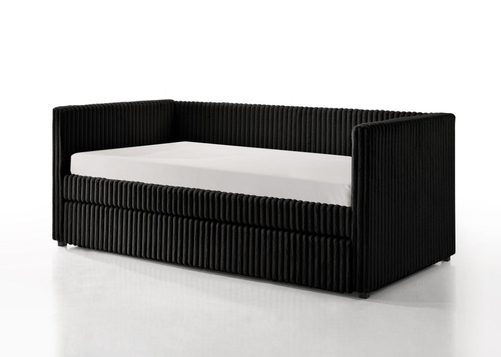 English Elm Cody Ribbed Corduroy Upholstered Daybed with Guest Trundle for Teen Rooms Black B009S02295
